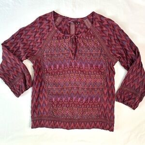 PrAna Tacana Women's Burgundy Patterned Peasant Top Size M